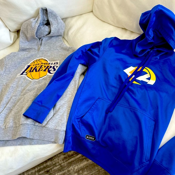Lakers hoodie sweater worn twice .  Rams brand new .Sold separately - Picture 1 of 1
